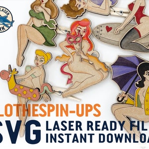 KleidungPin-Ups SVG Laser cut Dateien für Glowforge- Kunstwerk Vektor Datei Vintage Retro Pin-up Sexy Frech Spaß Verspielt Animiert 40er 50s Kultur