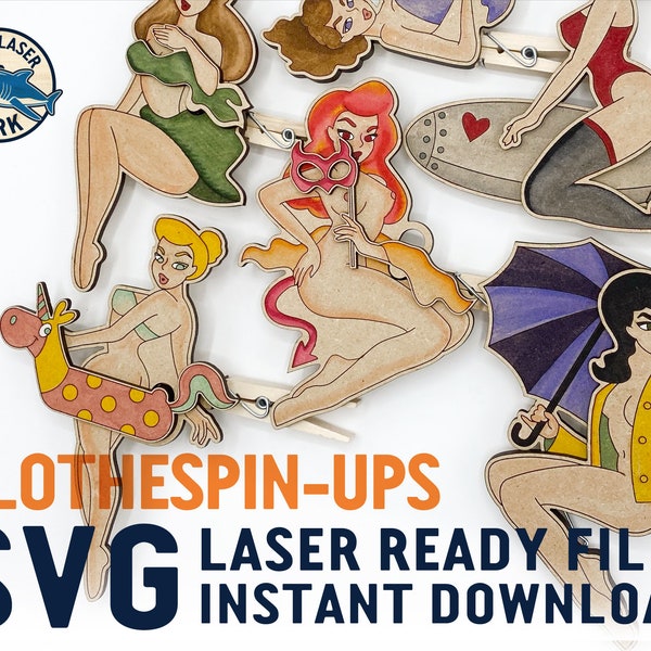 ClothesPin-Ups SVG Laser cut files for Glowforge- Artwork Vector File Vintage Retro Pin-up Sexy Naughty Fun Playful Animated 40s 50s culture