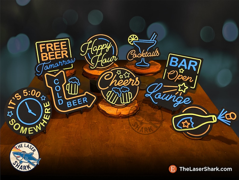Bar Neon Style Signs SVG Laser Cut Files for Cutter Etsy