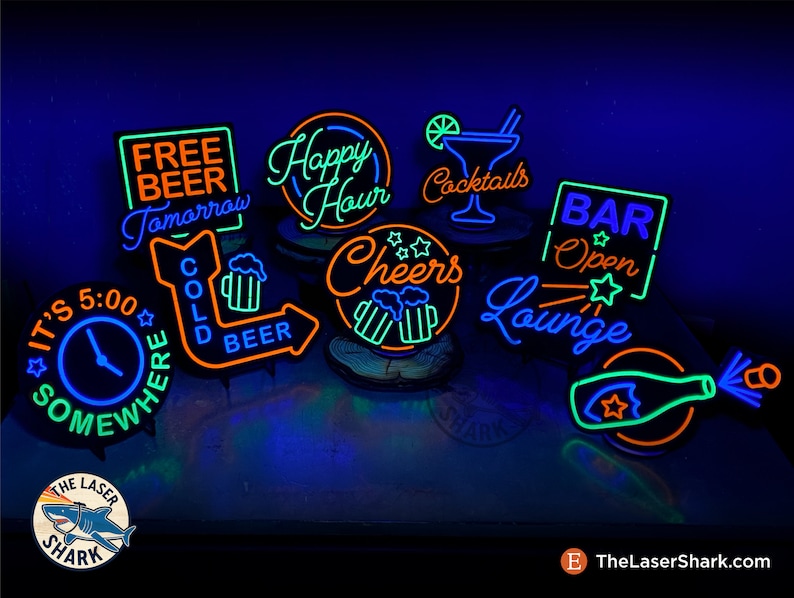 Bar Neon Style Signs SVG Laser Cut Files for Cutter Etsy