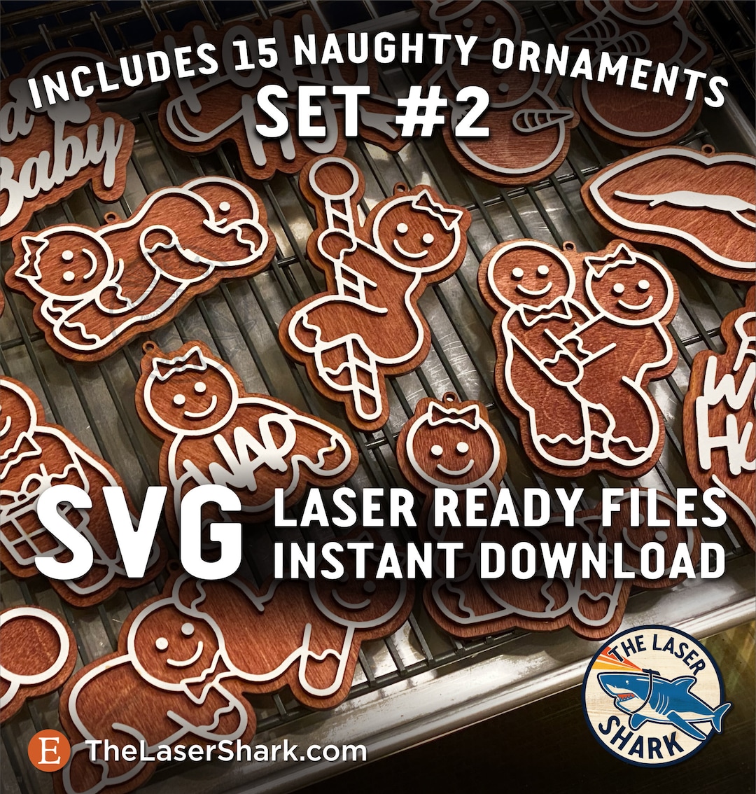 SET #2 Naughty Gingerbread Christmas Ornaments - SVG Laser Cut Files ...