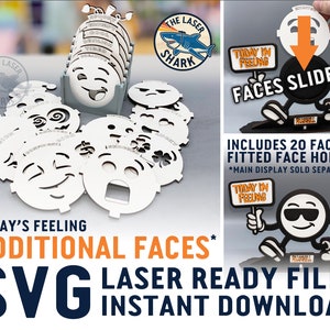 20 CARAS ADICIONALES - Hoy me siento sintiendo selector de emociones - Archivos cortados con láser SVG para Glowforge Cutter Artwork File Kids Emotion Holder Cartoon
