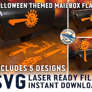 Halloween Mailbox Flaggen SVG Laser geschnittene Dateien für Glowforge Laser Cutter Kunstwerk US Post Brief Kürbis Friedhof Happy Bats Spider