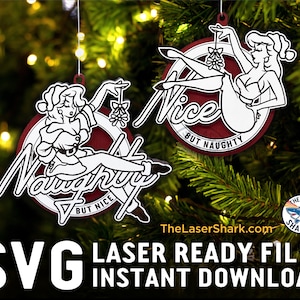 Frech aber schön & schön aber frech Pinup Ornamente SVG - Laser cut Dateien für Glowforge Laser - Weihnachten Feiertage Baum Sexy Mistel Liebe
