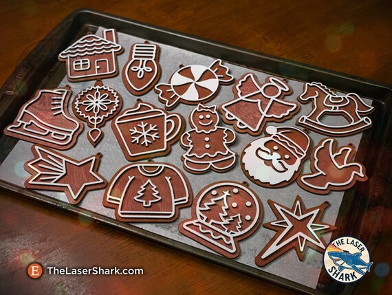 Layered Santa Baking Tree Xmas Sleigh Laser Cutter Artwork Vector File Gingerbread Christmas Ornaments SVG Laser cut files for Glowforge