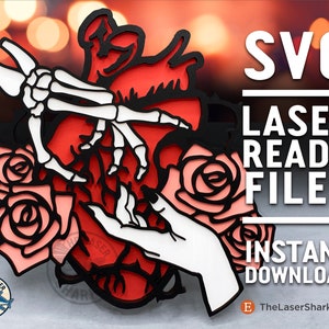 Endlose Liebe Kunstwerk - SVG Laser geschnittene Dateien für Glowforge Laser Cutter Kunstwerk - Herz Skeleton Hand Forever Romance Anatomical Death RIP