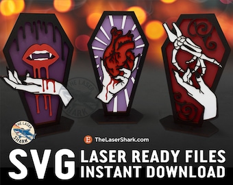 Witch Hand Coffins SET #4 SVG Laser cut files for Glowforge Laser Cutter  Artwork Valentines Heart Love Skeleton Vampire Fangs Death RIP