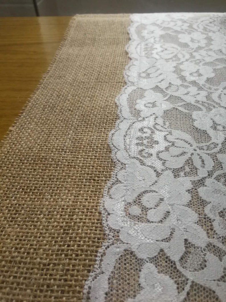 White lace Table Runner,Burlap Table Runner,Holiday Table Runner Wedding