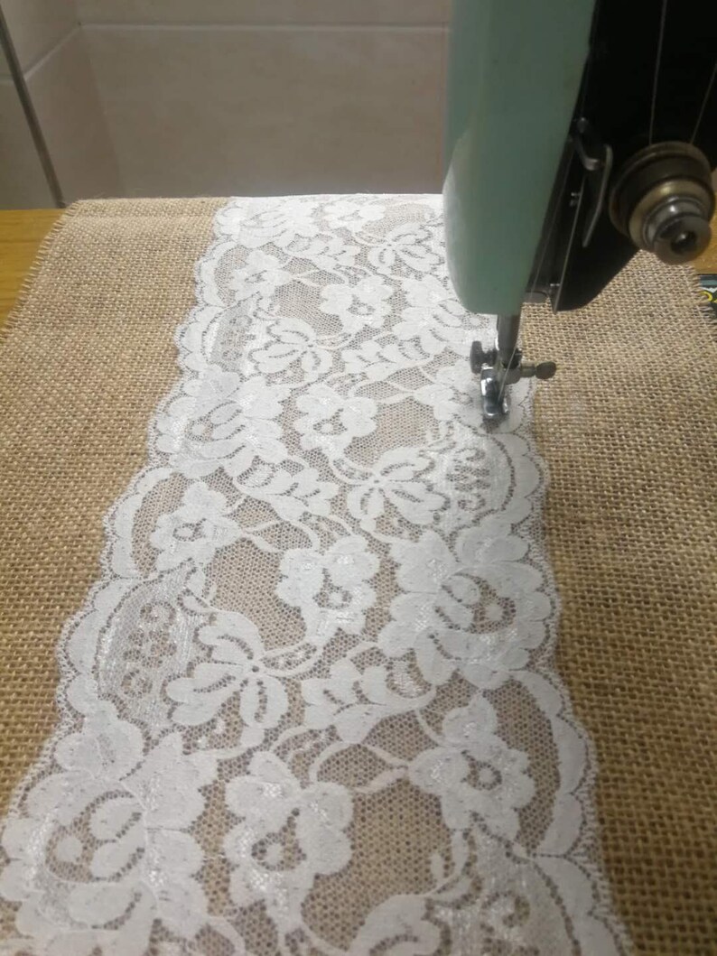 White lace Table Runner,Burlap Table Runner,Holiday Table Runner Wedding