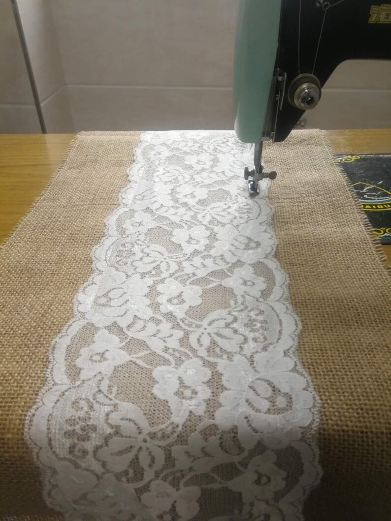 White lace Table Runner,Burlap Table Runner,Holiday Table Runner Wedding