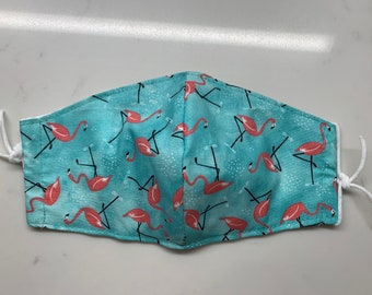 Aqua flamingos cotton mask with filters