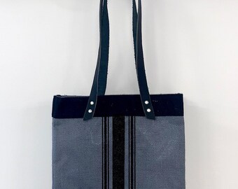 Coffee sack stripe grey burlap tote