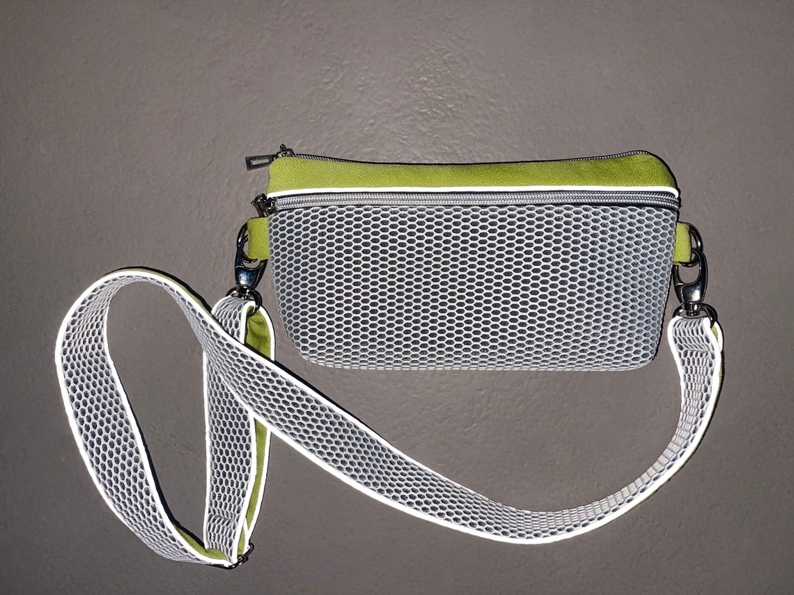 Sport fanny pack with reflective piping Lime green mesh Etsy