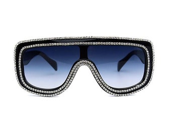 Glam 1970’s Vintage French Rhinestone Sunglasses in Jet Black, Statement Packed! Amazon.com: TruFabV Bling Bedazzled Elton Sunglasses Womens  main image 4