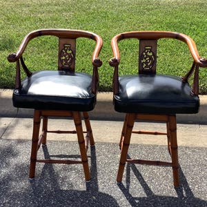 A Pair of 1970s Mid Century Modern Wood High  Cane Back Chairs- a Pair