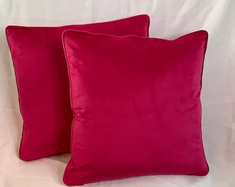 Contemporary Italian Velvet Ruby Red Pillows A Pair