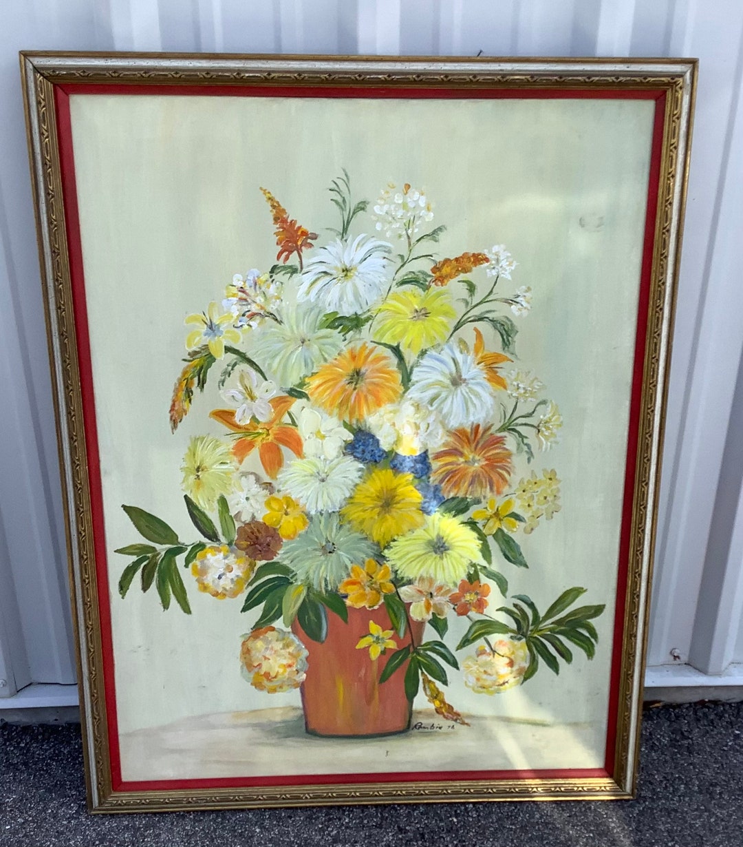 Vintage Mid-Century Floral Flowers Painting Still Life Oil or Acrylic