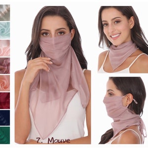 100% Mulberry Silk Mask Scarf with Filter Pocket, Breathable Silk Neck Scarf with Ear Loops, Lightweight Silk Face Covering/Bandana/Headband