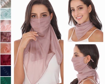 100% Mulberry Silk Mask Scarf with Filter Pocket, Breathable Silk Neck Scarf with Ear Loops, Lightweight Silk Face Covering/Bandana/Headband