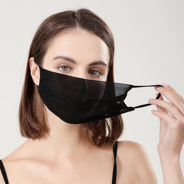 Breathable Silk Mask, 100% Mulberry Silk Mask with Adjustable Earloops, Ultra Sheer Lightweight Mesh Mask with Filter Pocket, Anti-fog Mask