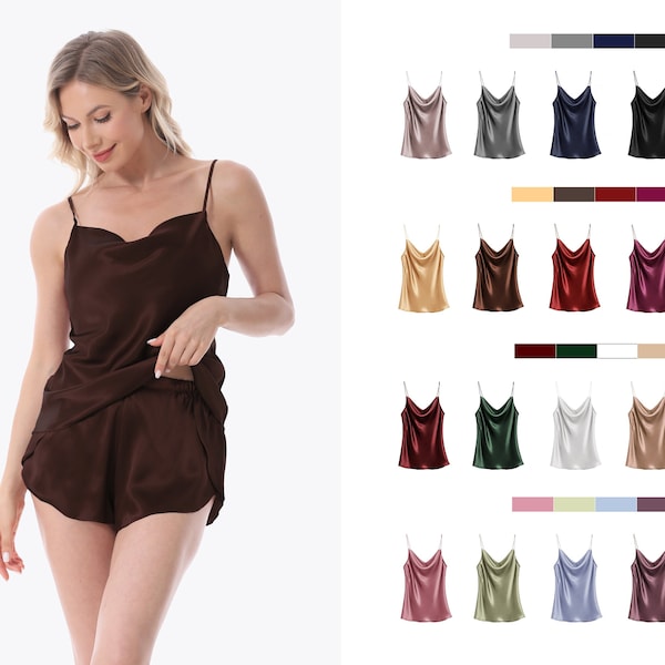 100% Mulberry Silk Cami Top, Available In All Size, Made-To-Order, Silk Top Vest Cowl Neck Camisole