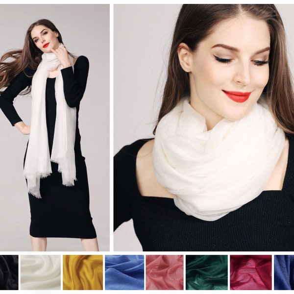 Luxurious Cashmere Scarf, Featherlight Cashmere Silk Shawl Wrap, Lightweight Stole, Wedding Shawl/Bridal Wrap/Evening Cover Up, Gift For Her