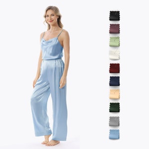 100% Mulberry Silk Pants, Available In All Size, Made-To-Order, Pajama Bottoms Loungewear High-waisted Wide Leg Cropped Trousers Full Length