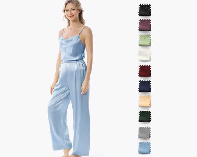 100% Mulberry Silk Pants, Available In All Size, Made-To-Order, Pajama Bottoms Loungewear High-waisted Wide Leg Cropped Trousers Full Length