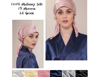 100% Pure Mulberry Silk Night Hat, Handmade 19/22 Momme Luxury Sleeping Bonnet Cap/Top Grade (6A) Silk Hair Wrap, Gift Ideas