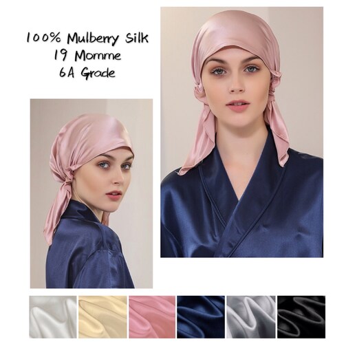 100% Pure Mulberry Silk Night Hat, Handmade 19/22 Momme  display picture 1