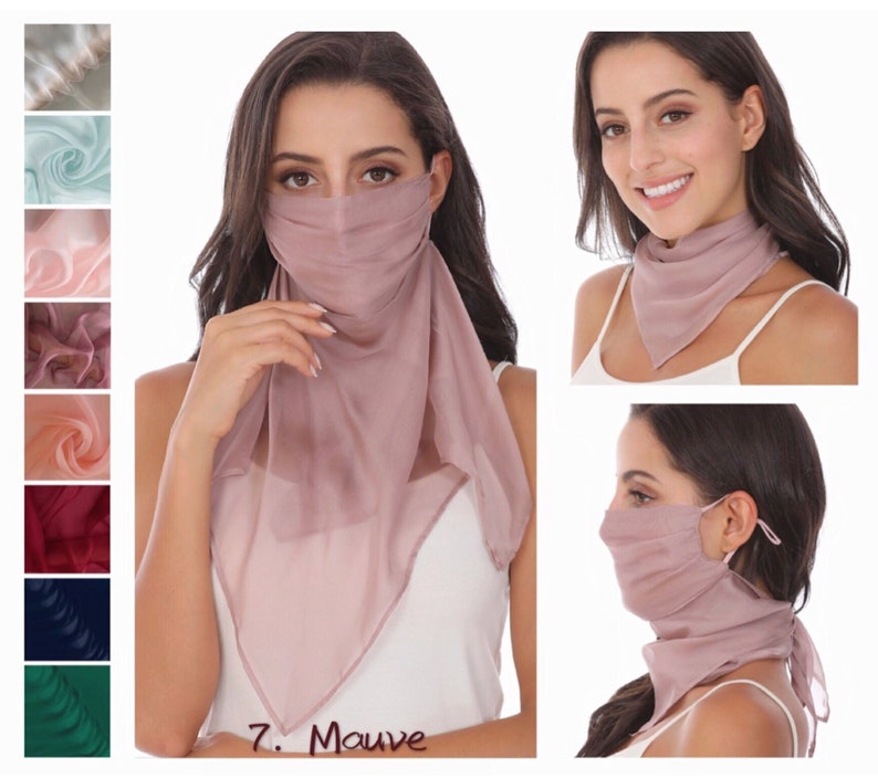 100% Mulberry Silk Mask Scarf with Filter Pocket, Breathable Silk Neck Scarf with Ear Loops, Lightweight Silk Face Covering/Bandana/Headband image 1