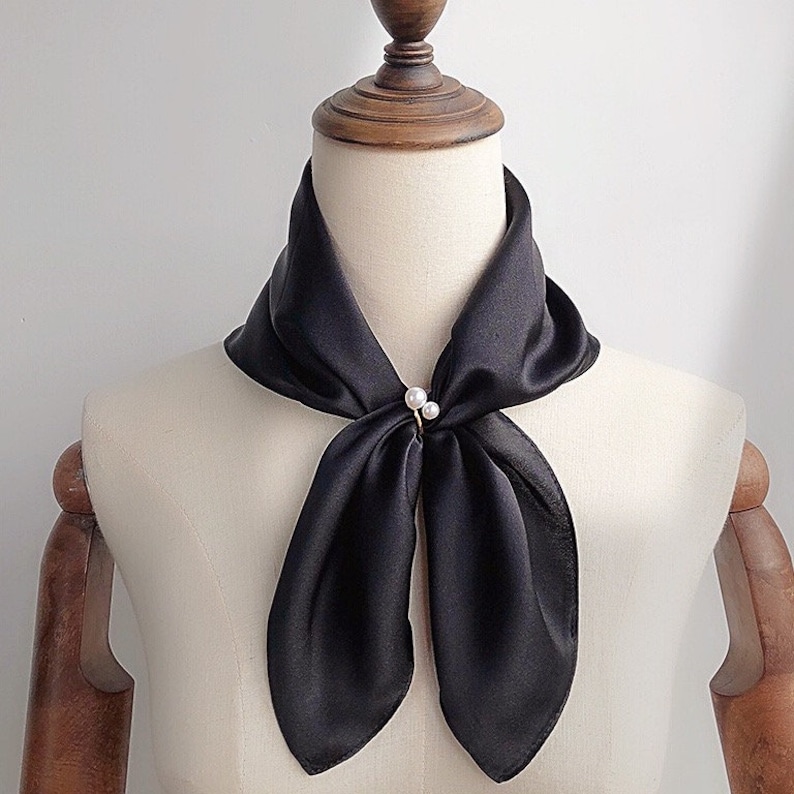 16 Colors & All Sizes Available 100% Mulberry Silk Scarf/Bandana/Cover-up, Vintage Style Silk Headband/Hair Wrap, Made-To-Order Black_25"x25" inches