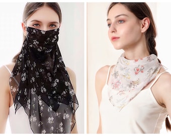 FINAL SALE! Lightweight Scarf Mask/Face Cover, Breathable Neck Gaiter with Filter Pocket & Ear Loops, Pretty Summer Face Scarf/Bandana Mask