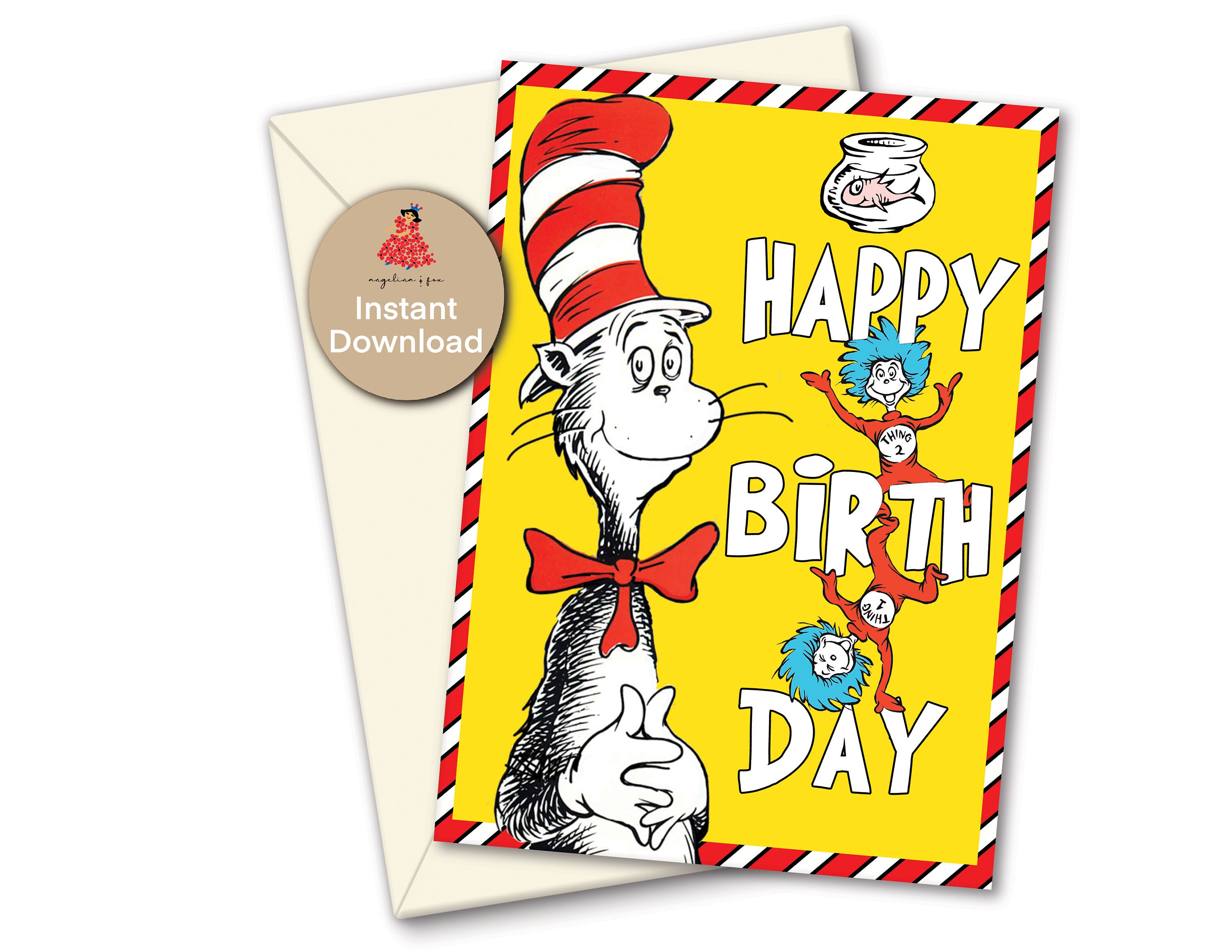 The Cat in the Hat birthday card, Dr Seuss the cat in the hat birthday  card, funny birthday card, printable, instant download, 21 x 21", A21 For Dr Seuss Birthday Card Template