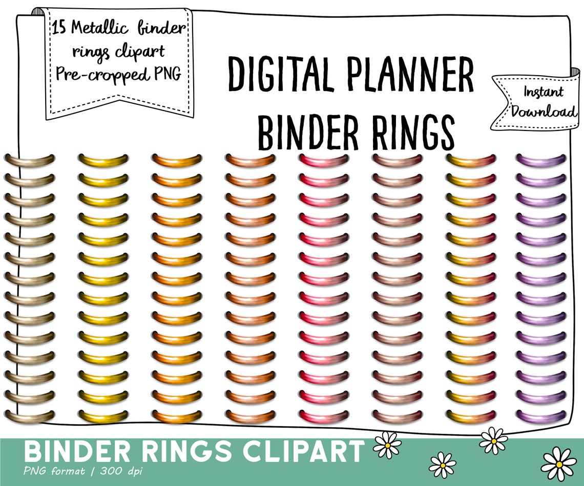 15 Metallic digital binder ring binder clipart double holes Etsy