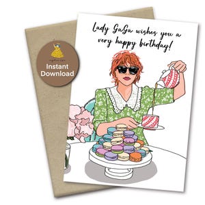 Lady Gaga wünscht Ihnen alles Gute zum Geburtstag, druckbare Lady Gaga Geburtstagskarte, Tee-Party, Musik-Fans inspirierte Karte, sofort-Download, A7