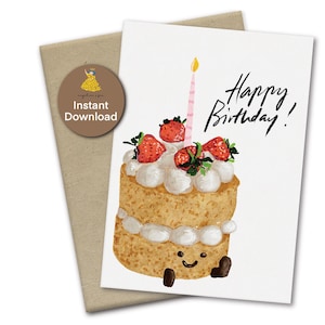 Jellycat inspired birthday card, birthday cake card, printable birthday greeting card, red candle, make a wish, birthday gift, digital card