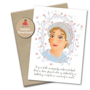 Orgulho e preconceito, um amigo que está comemorando aniversário, deve estar precisando de um cartão, Orgulho e preconceito, cartão de aniversário para impressão de Jane Austen