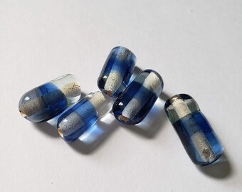 set of 5 blue grey lampwork glass beads