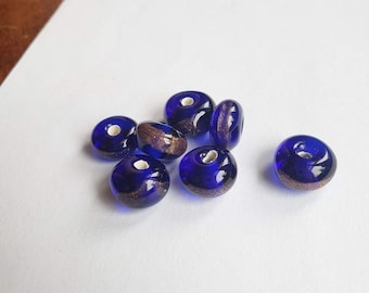 Set of 7 Dark Blue Rondelle Bead with Gold Stripe