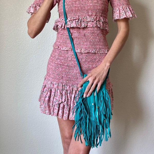 Mini Turquoise Southwestern Summer Bag Western 2.0 Cowgirl Cowboy Phone Purse Gypsy Bag Leather Fringe Bag Mini Phone Purse Crossbody