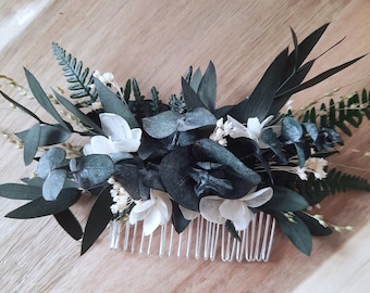 Rustic wedding hair comb,Preserved eucalyptus hair comb,Natural dried flower bridal hair comb,Boho bridal headpiece, Vintage hair comb