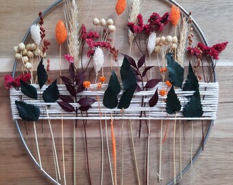 Dried flower floral hoop.Wall hanging decor, Floral metal ring flower and jute cord,Rustic door wreath,Dried flower botanical wreath