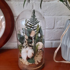 Preserved flowers glass dome with fern.Glass bell,Floral arrangements,Home decor,Birthday gift, Dried flowers glass dome