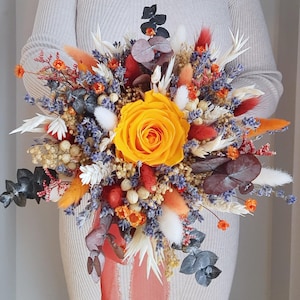 Burnt orange dried flower wedding bouquet,Bridal bouquet,Wildflowers bouquet,Spring bouquet,Boho floral bouquet