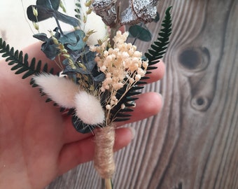 Greenery Wedding Buttonhole, Groom boutonniere, Dried Flower Grooms Buttonhole, Preserved Eucalyptus Boutonniere  Rustic Boutonniere