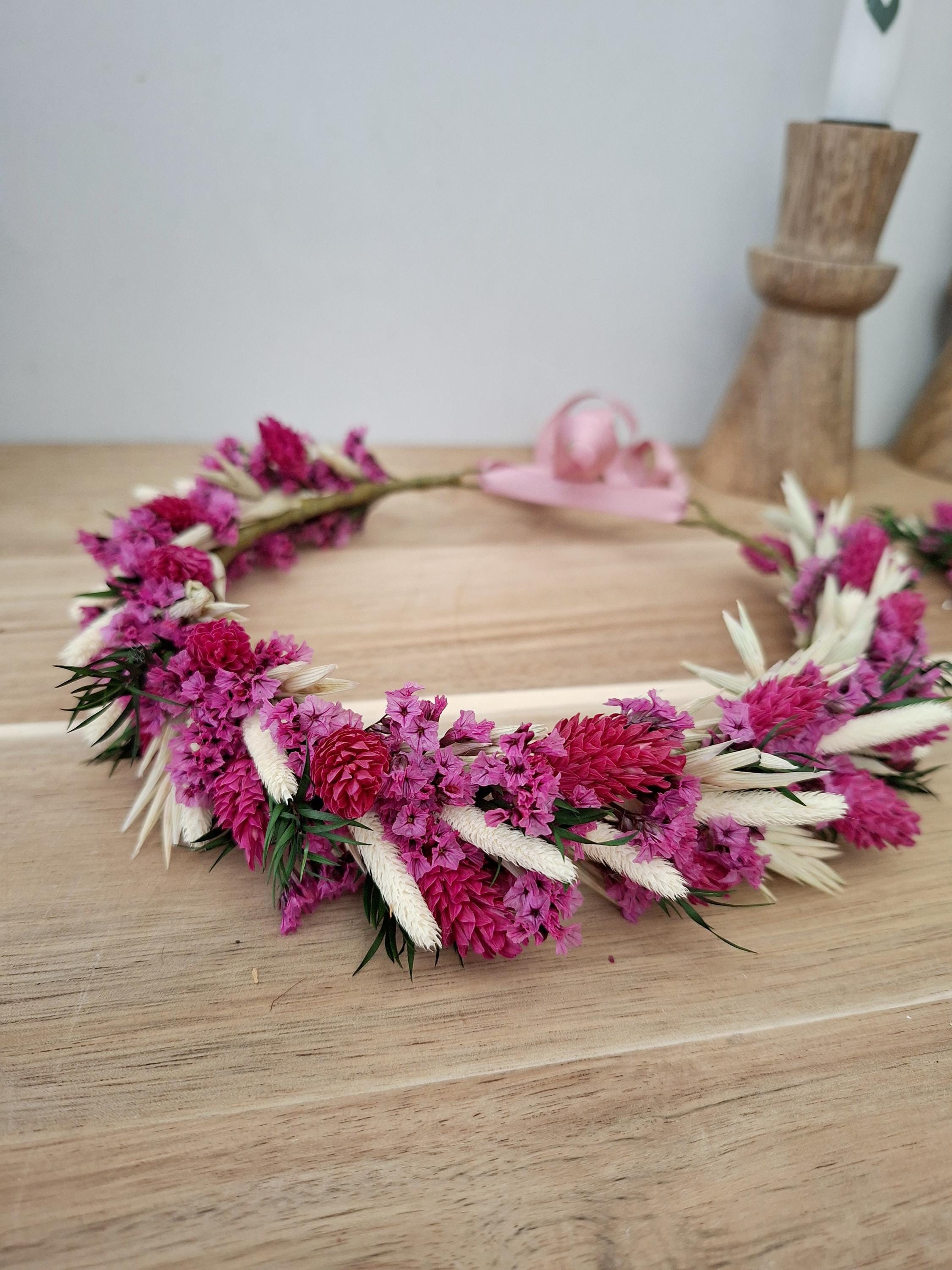 Fuchsia dried flower crown,Wedding headband,Bridal hair crown,Flower girl headband,Flower girl crown,Floral hair crown,Bridesmaids crown