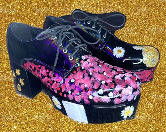 Punky Queer Platforms, Drag Queen Shoes-Custom Made Reworked Vintage Platform Sneakers-Punk Rock Platform Sneakers-Edgy Shoes for Cosplay