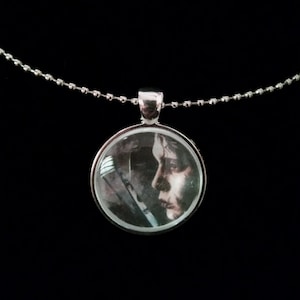 1 inch Tim Burton Edward Scissorhands glass cabochon pendant on 24 inch nickel plated ball chain necklace;  Fantasy romance; Horror; Jewelry