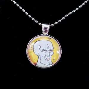 1 inch Handsome Squidward cartoon glass pendant on 24 inch nickel plated ball chain necklace;  Nickelodeon;  Spongebob Squarepants
